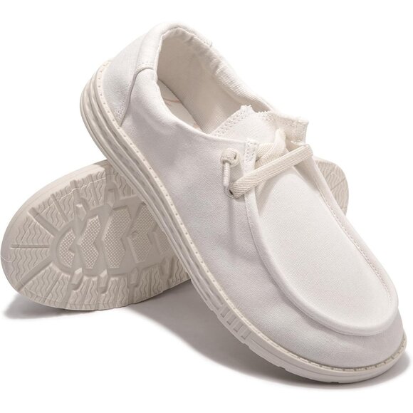 Women's V-White Fashion Casual Walking Canvas Low Top Flats  Sneakers Shoes - Picture 4 of 5